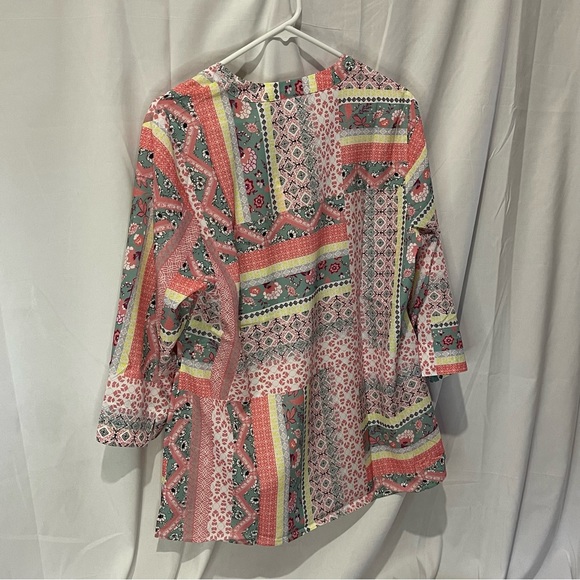 Womens 3/4 Sleeve MultiPrint Multi Color Boho Style Top Size 12 (Large) NWOT - Picture 10 of 16